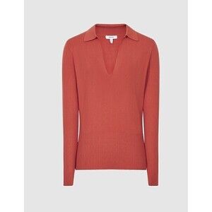 REISS Natalia Open Collar Knitted Polo Shirt Women Size Large